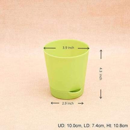 3.9 Inch (10 Cm) Krish No. 10 Self Watering Round Plastic Planter (Any Random Color) (set Of 6)